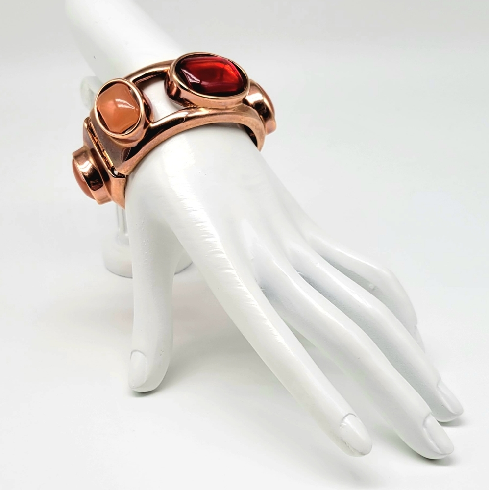 Oscar de la Renta Rose Gold Chunky Bold Resin Stone Statement Hinged Bangle